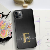 Modern Geborsteld Metallic Zwart Goud Monogram Scr iPhone Hoesje