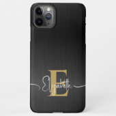 Modern Geborsteld Metallic Zwart Goud Monogram Scr iPhone Hoesje (Achterkant)