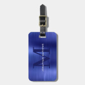Modern geborsteld metallisch blauw monogram bagagelabel (Voorkant verticaal)