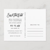 Modern Geborsteld Script Huwelijksfoto Sla de datu Aankondigingskaart (Achterkant)