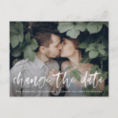 Modern geborsteld Script Photo Wijzig de datum Aankondigingskaart (Voorkant)