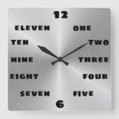 Modern geborsteld staal zwart woord numeral gezich vierkante klok (Voorkant)