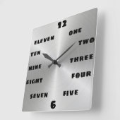 Modern geborsteld staal zwart woord numeral gezich vierkante klok (Hoek)