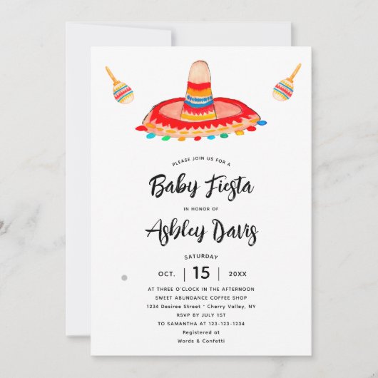 Modern geborsteld Typografie Sombrero Baby Fiesta Kaart (Voorkant)