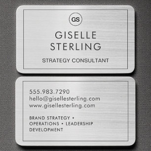 Modern geborsteld zilveren monogram elegant visitekaartje