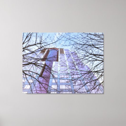 Modern gebouw met kale bomen canvas afdruk (Voorkant)