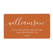 Modern gebrand Oranje script familie retouradres Etiket (Voorkant)