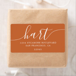 Modern gebrand Oranje script familie retouradres Etiket