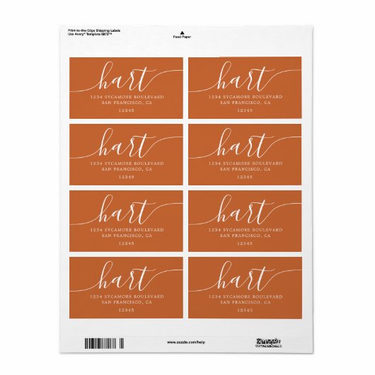Modern gebrand Oranje script familie retouradres Etiket (Full Sheet)