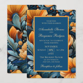 Modern gebrand Sinaasappel en Blauwe Bloemen Kaart (Voorkant / Achterkant)