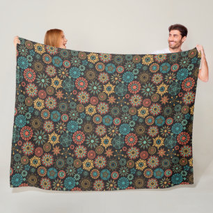 Modern gebrand sinaasappel en blauwgroen bloemmoti fleece deken