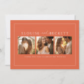 Modern gebrand Sinaasappel foto bruiloft dank je k Bedankkaart (Voorkant)