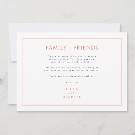 Modern gebrand Sinaasappel foto bruiloft dank je k Bedankkaart (Achterkant)