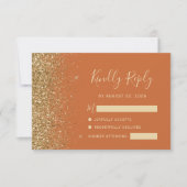 Modern gebrand Sinaasappel Gouden Faux Glitter Edg RSVP Kaartje (Voorkant)