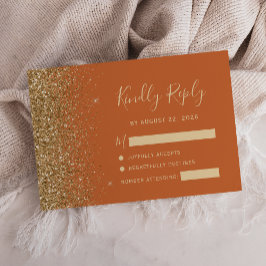 Modern gebrand Sinaasappel Gouden Faux Glitter Edg RSVP Kaartje