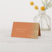 Modern gebrand Sinaasappel Gouden Glitter Edge Bru Plaatskaartje (Achterkant)