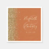 Modern gebrand Sinaasappel Gouden Glitter Edge Bru Servet (Voorkant)