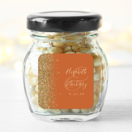 Modern gebrand Sinaasappel Gouden Glitter Edge Bru Vierkante Sticker