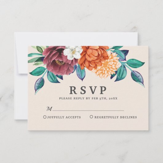 Modern gebrand sinaasappel terracotta herfstbruilo RSVP kaartje (Voorkant)