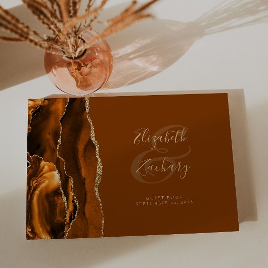 Modern gebrande Sinaasappel Agaat Bruin Gastenboek