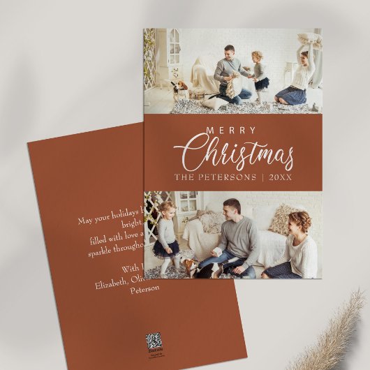 Modern gebrande Sinaasappel fotocollage kerst Feestdagenkaart