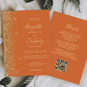 Modern gebrande Sinaasappel Gouden Glitter QR Code Kaart