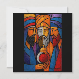 Modern Gebrandschilderd Glas Drie Wijzen Feestdagenkaart