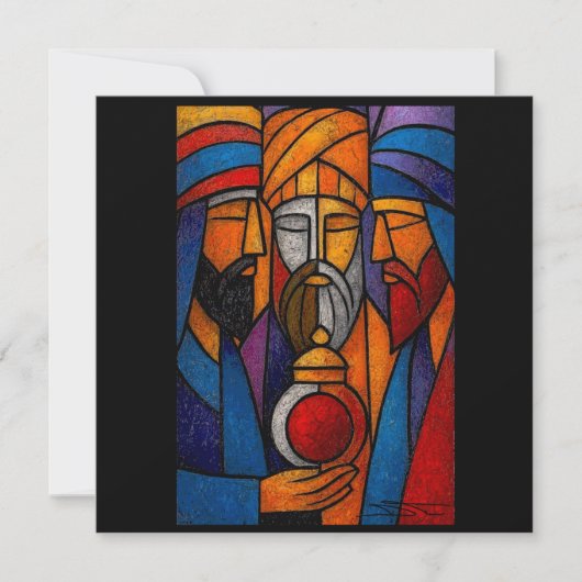 Modern Gebrandschilderd Glas Drie Wijzen Feestdagenkaart (Voorkant)