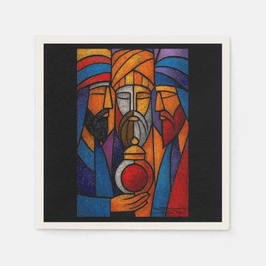 Modern Gebrandschilderd Glas Drie Wijzen Servet (Voorkant)