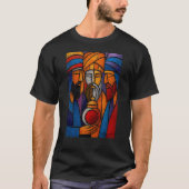 Modern Gebrandschilderd Glas Drie Wijzen T-shirt (Voorkant)