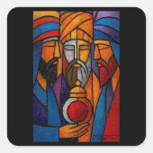 Modern Gebrandschilderd Glas Drie Wijzen Vierkante Sticker (Voorkant)