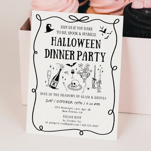 Modern, gebroken wit Boos & Bows Halloween Diner Kaart