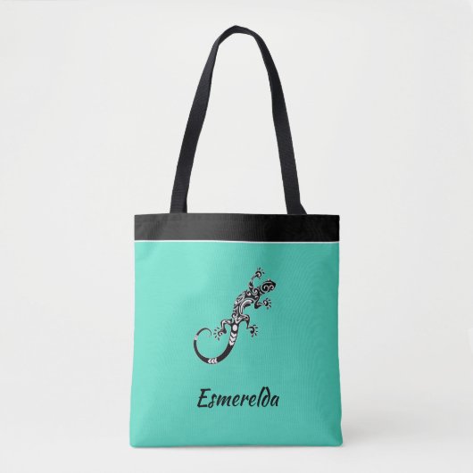 Modern Gecko Zee Green en Black Tote Bag (Voorkant)