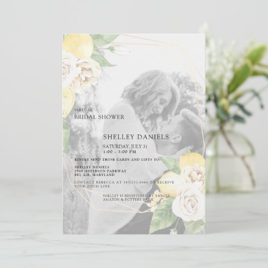 Modern gedempt Photo Lemons Virtual Vrijgezellenfe Kaart (Staand voorkant)