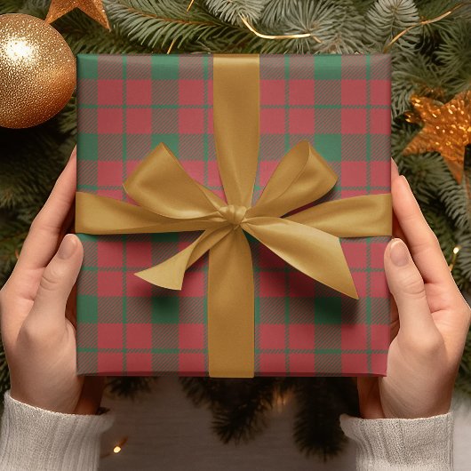 Modern gedempt rood & groen geruite cadeau cadeaupapier