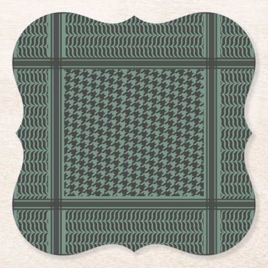 Modern gedempte olijf Houndstooth-patroon Kartonnen Onderzetters (Voorkant)