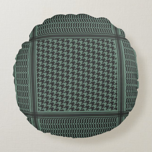 Modern gedempte olijf Houndstooth-patroon Rond Kussen (Voorkant)