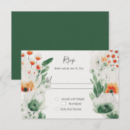 Modern Gedempte Oranje Groene Aquarel Bloemmotief RSVP Kaartje
