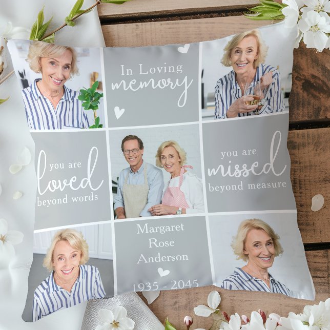 Modern gedenkteken gepersonaliseerd 5 fotocollage kussen (Creator heeft geüpload)