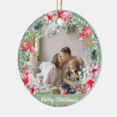 Modern gedicht Poinsettia rood groene krans kerst Keramisch Ornament (Links)