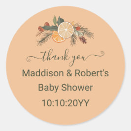 Modern gedroogd citrus Baby shower Ronde Sticker