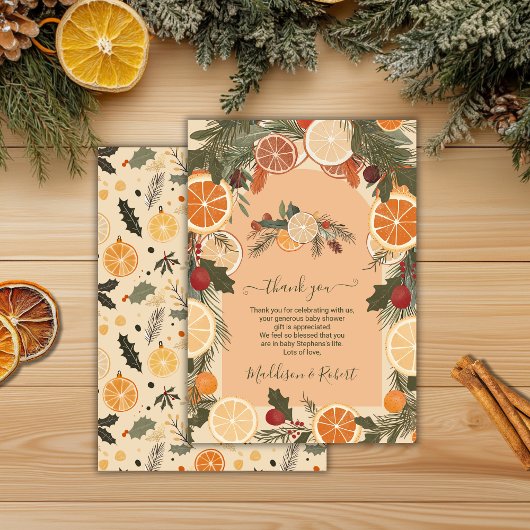 Modern gedroogd citrus winter Baby shower Bedankkaart