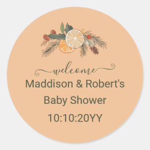 Modern gedroogde winter citrus Baby shower welkom Ronde Sticker