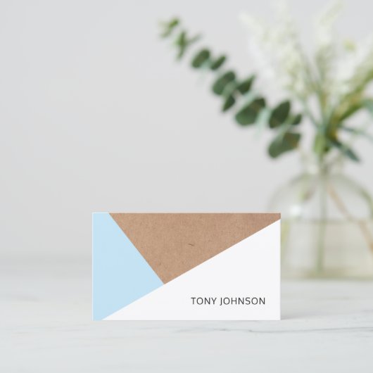 Modern gedrukt Kraft Paper Blue White Geometric Visitekaartje (Staand voorkant)