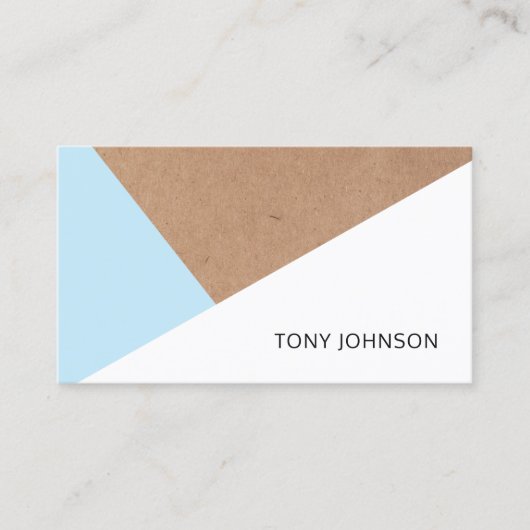 Modern gedrukt Kraft Paper Blue White Geometric Visitekaartje (Voorkant)