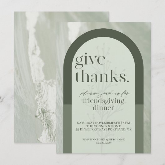Modern geeft Bedankt Friendsgiving Invitation Gree Kaart (Voorkant / Achterkant)