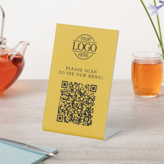 Modern Geel Aangepast Zakelijk Logo QR Code Menu Reclamebord Met Voetstuk (Insitu)