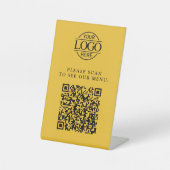 Modern Geel Aangepast Zakelijk Logo QR Code Menu Reclamebord Met Voetstuk (Voorkant)