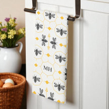 Modern Geel Bij Patroon Zwart Elegant Monogram