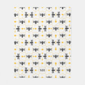 Modern geel bijenpatroon Elegant zwart monogram Fleece Deken (Voorkant)